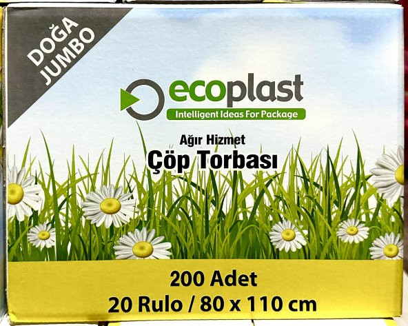 Ecoplast Jumbo Boy Siyah Çöp Torbası Poşeti - 300 Gr. - 90 Litre - 80 x 110 Cm / 10 Adetlik 20 Rulo