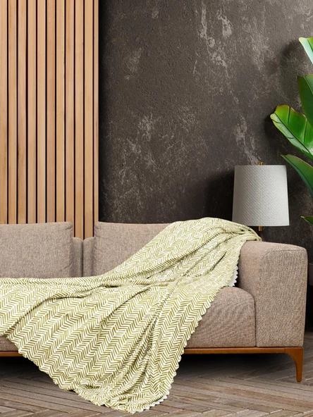 SoftMicro İskandinav Desenli Boho 180x220 cm Koltuk Örtüsü Şalı, Kanepe Örtüsü, Tv Battaniyesi Yeşil - Resim 2