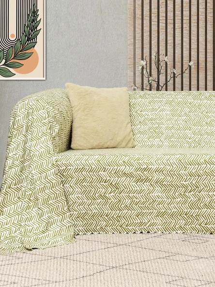 SoftMicro İskandinav Desenli Boho 180x300 cm Koltuk Örtüsü Şalı, Kanepe Örtüsü, Tv Battaniyesi Yeşil - 3