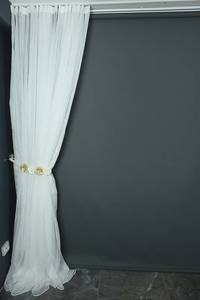 BRS MODEL BEYAZ RENK TEK KANAT Hazır dikilmiş Pileli Fon Perde 300*260 cm - Resim 4