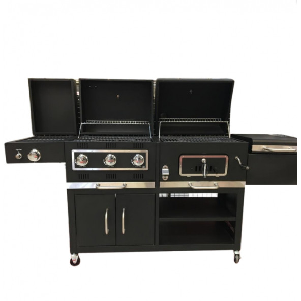 Tarrington House Combo Dolaplı 3 Brülör Gazlı ve Kömürlü Döküm Izgaralı Barbekü Mangal - 2