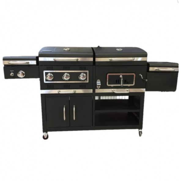 Tarrington House Combo Dolaplı 3 Brülör Gazlı ve Kömürlü Döküm Izgaralı Barbekü Mangal - 3