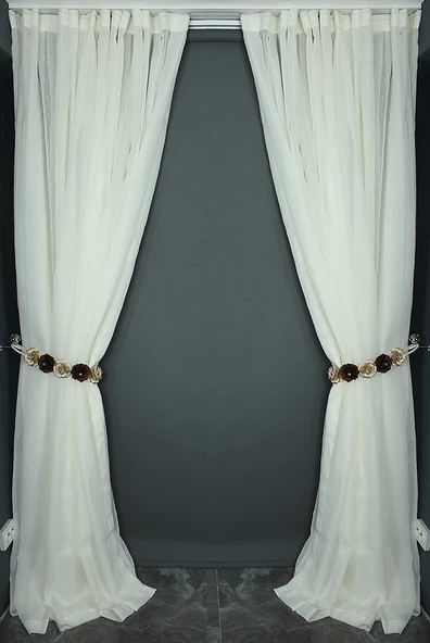 BRS MODEL KREM RENK TEK KANAT Hazır dikilmiş Pileli Fon Perde 300*260 cm ürün görseli 1