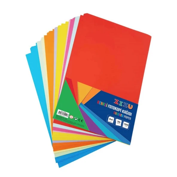 Zizu Renkli Fotokopi Kağıdı A4 10 Renk 100lü Paket