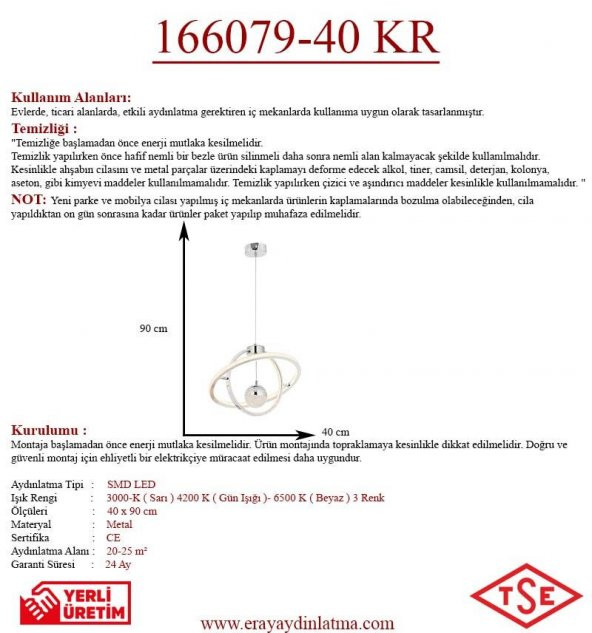 Eray Aydınlatma 166079-40 Led Krom Avize - Resim 3
