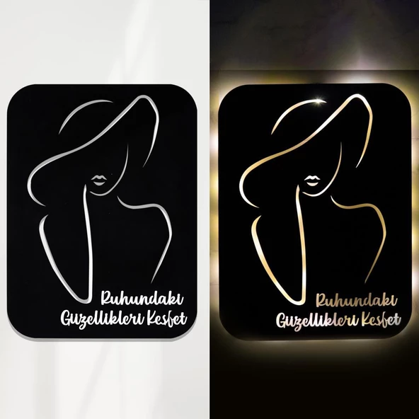 Veraart Işıklı Kişiselleştirilebilir Kadın Temalı Tablo Fragile Dekoratif Gece Lambası 40 cm - 10