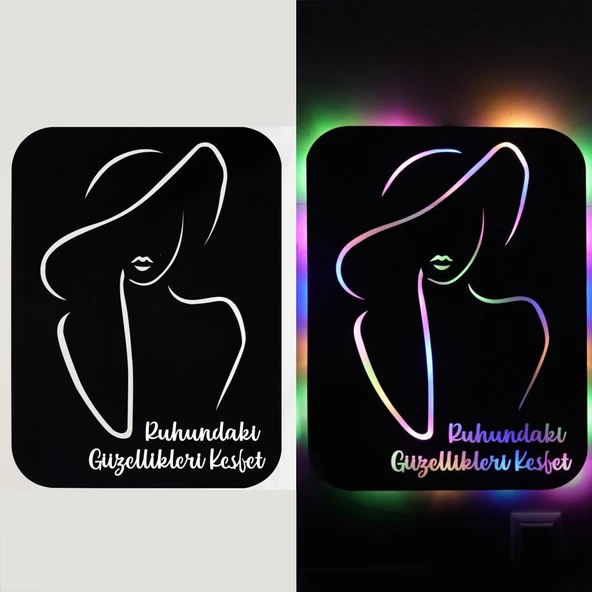 Veraart Işıklı Kişiselleştirilebilir Kadın Temalı Tablo Fragile Dekoratif Gece Lambası 40 cm - 2