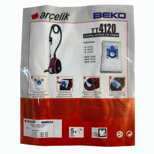 Arçelik Arçelik S 4120 Orjinal Elektrikli Süpürge Toz Torbası (5 Adet)