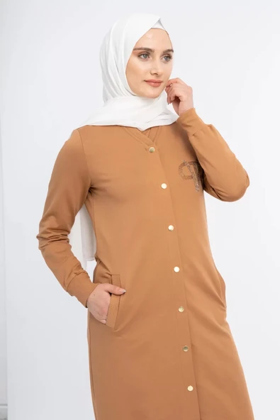 Çıtçıtlı İnce İpeksi İki İplik Kap - Camel - 8