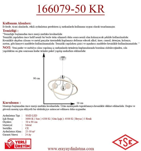 Eray Aydınlatma 166079-50 Krom Sarkıt Led Avize - Resim 3