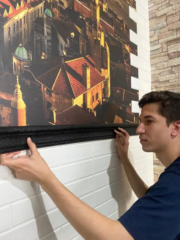 Renkli Duvarlar Siyah 4Adet 117cm Esnek Duvar Çıtası Dekoratif Yapışkanlı Çerçeve Süpürgelik - 2