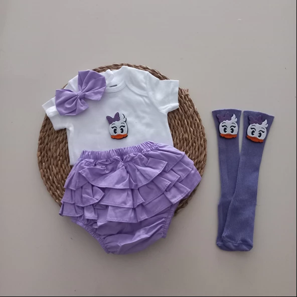 MARS BABY Kız Bebek Lila Daisy Fırfır Şort Etek Bodyli Çorap Takımı