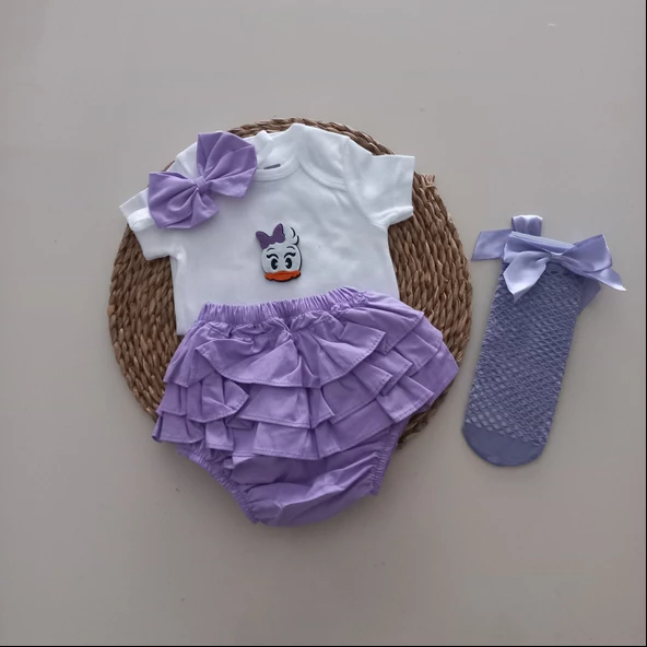 MARS BABY Kız Bebek Lila Daisy Fırfır Şort Etek Bodyli Lila File Takımı