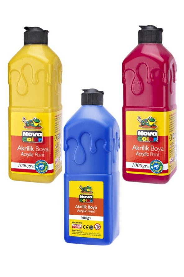 Akrilik Boya 1000 gr 3 Renk 1 Paket Su Bazlı Akrilik Boyası Hobi Sanatsal Boya Tuval Ahşap Metal Ağaç Taş Beton ürün görseli