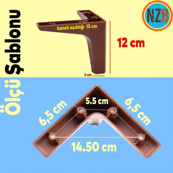 Mobilya Kanepe Çekyat Sehpa TV Ünitesi Koltuk Ayağı 12 cm Ceviz Baza Ayak - 3