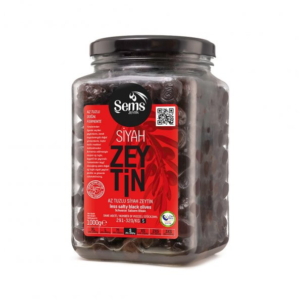 Şems  Süper Özel Siyah Zeytin 1000 Gr - Cam 291-320 Kalibre