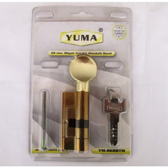 Yuma Tuzaklı Bilyalı Mandallı Barel Kapı Kilidi Göbek Sarı 68 mm