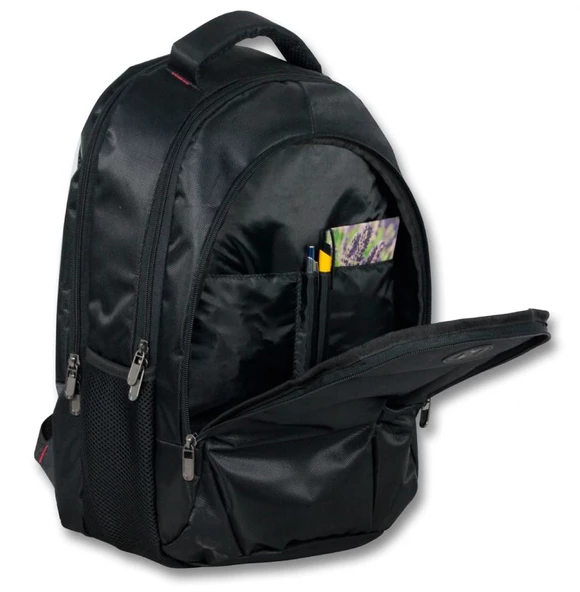 Cennec Üç Bölmeli Laptop Tablet Günlük ve Okul Sırt Çantası - Siyah - Resim 3