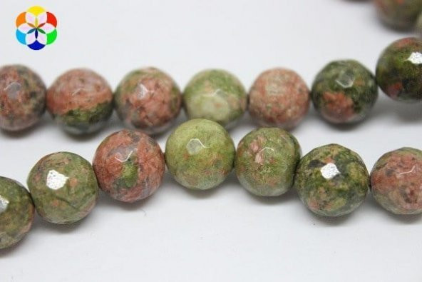 Unakit Taşı YARIM Dizi Faset Kesim 10mm (18cm uzunluğundadır) ürün görseli