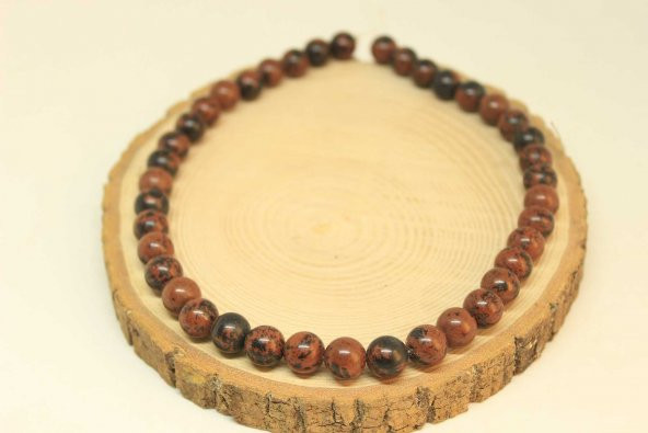 Kahverengi Obsidyen Taşı YARIM Dizi 10mm (25890) (18cm uzunluğundadır) - Resim 3