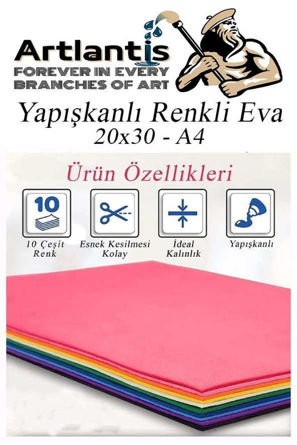 Yapışkanlı Eva A4 20x30 cm 10 Renk 1 Paket Yapışkanlı Eva Süngeri 10lu Okul Kreş Anasınıfı Elişi Etkinlikleri - 4