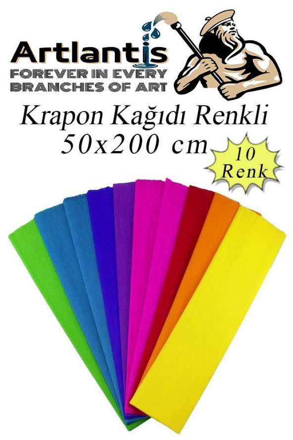 Krapon Kağıdı 10 Renk 50x200 cm 1 Paket Grapon Kağıdı Karışık Renkli 10lu Okul Sınıf Kreş