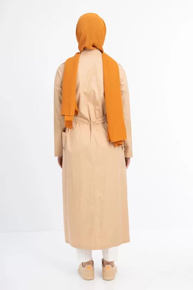 Çıtçıtlı Rivetli Trençkot - Bej - 7