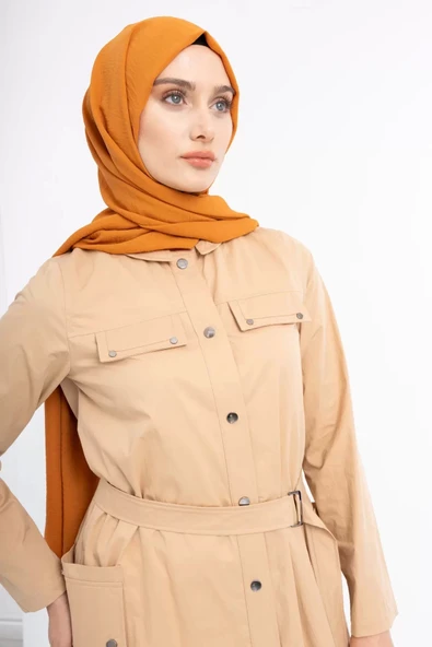 Çıtçıtlı Rivetli Trençkot - Bej - 4