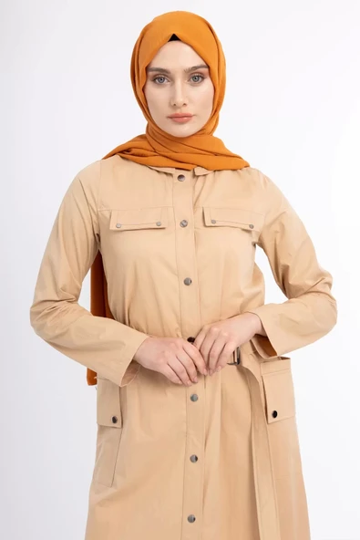 Çıtçıtlı Rivetli Trençkot - Bej - 5