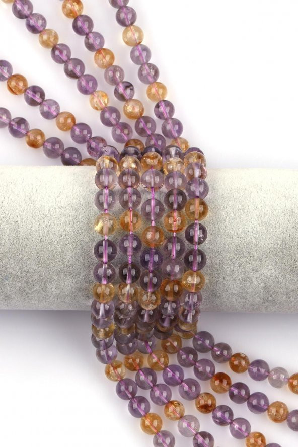 Ametsit - Sitrin Doğal Taş Dizi 8 mm Küre Kesim