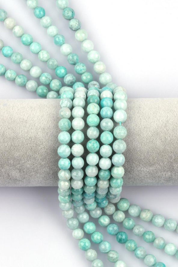 Amazonit ( AB Kalite ) Doğal Taş Dizi 8 mm Fasetli Küre Kesim ürün görseli