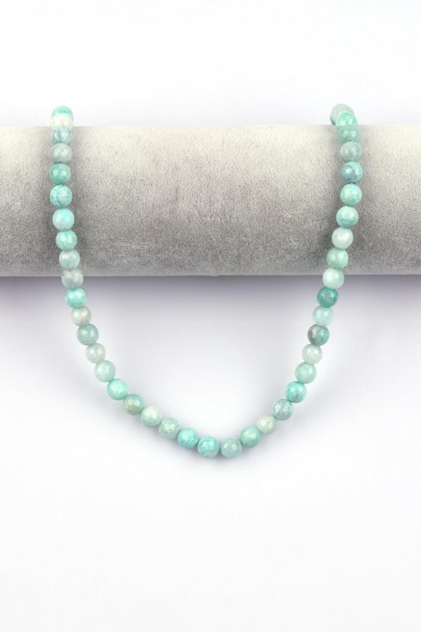 Amazonit ( AB Kalite ) Doğal Taş Dizi 8 mm Fasetli Küre Kesim - Resim 2