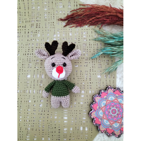 Amigurumi Geyik Anahtarlık Aksesuar Hediyelik Oyuncak minik hayvan Noel süsü