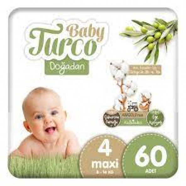 Baby Turco Doğadan 4 Numara 60 Adet Bebek Bezi