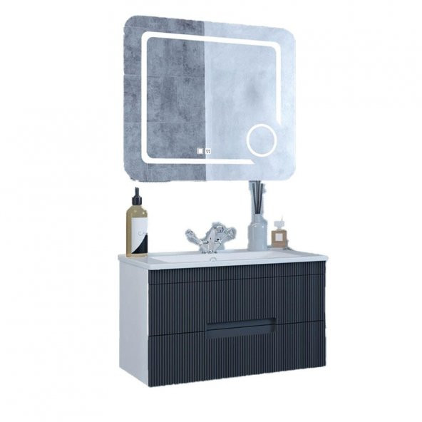 Denko Galata 75 cm MDF Antrasit Gri Banyo Dolabı Takımı