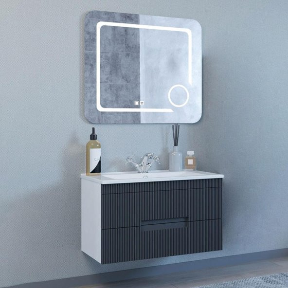 Denko Galata 75 cm MDF Antrasit Gri Banyo Dolabı Takımı - 2