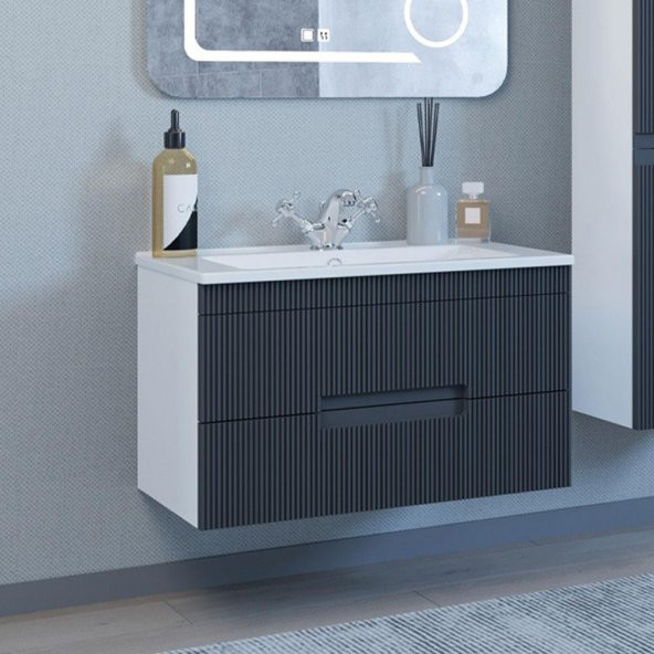 Denko Galata 75 cm MDF Antrasit Gri Banyo Dolabı Takımı - 3