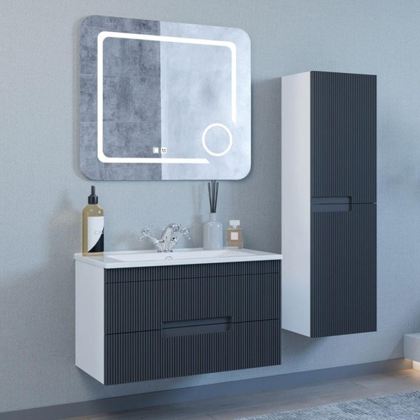 Denko Galata 75 cm MDF Antrasit Gri Banyo Dolabı Takımı - 6