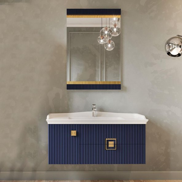 Denko Lennestad 100 cm MDF Mat Lacivert Banyo Dolabı Takımı - 2