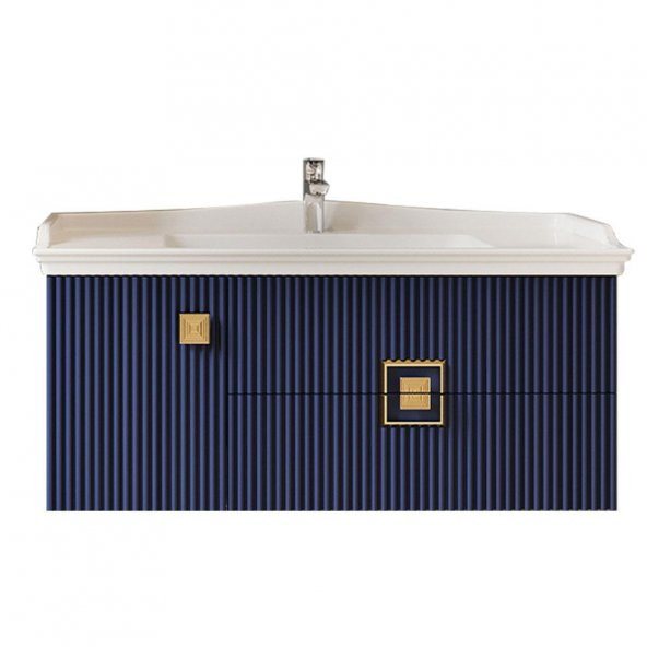 Denko Lennestad 100 cm MDF Mat Lacivert Banyo Dolabı Alt Modül ve Seramik Lavabo - 1