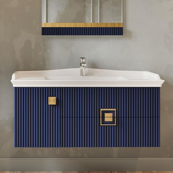 Denko Lennestad 100 cm MDF Mat Lacivert Banyo Dolabı Takımı ve Boy Dolabı - 3