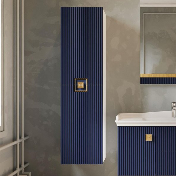 Denko Lennestad 100 cm MDF Mat Lacivert Banyo Dolabı Takımı ve Boy Dolabı - 5