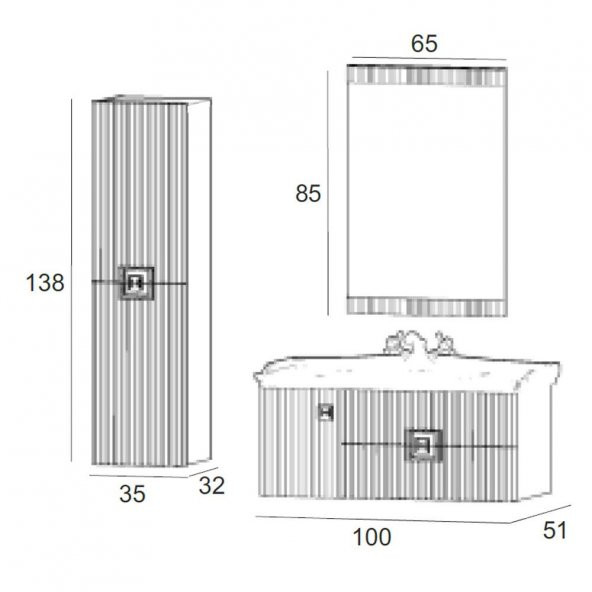 Denko Lennestad 100 cm MDF Mat Lacivert Banyo Dolabı Takımı ve Boy Dolabı - 6