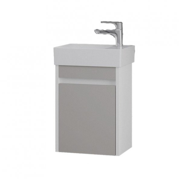 Denko Natalia 40 cm MDF Kül Gri Banyo Dolabı Alt Modül ve Seramik Lavabo