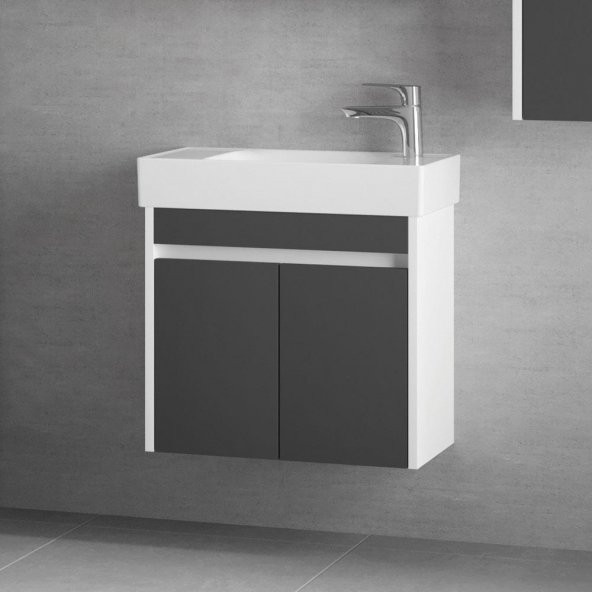 Denko Natalia 60 cm MDF Antrasit Gri Banyo Dolabı Takımı - 3