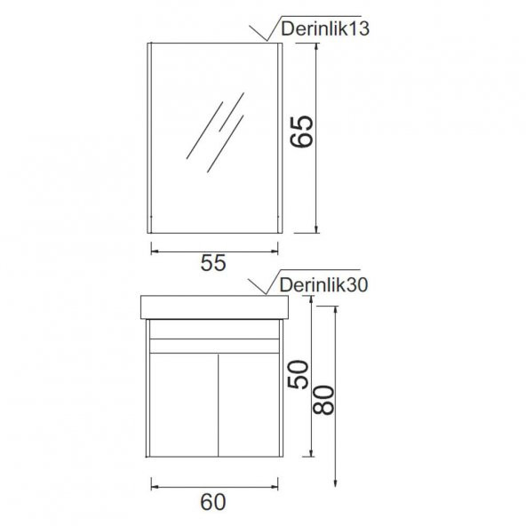 Denko Natalia 60 cm MDF Antrasit Gri Banyo Dolabı Takımı - 5