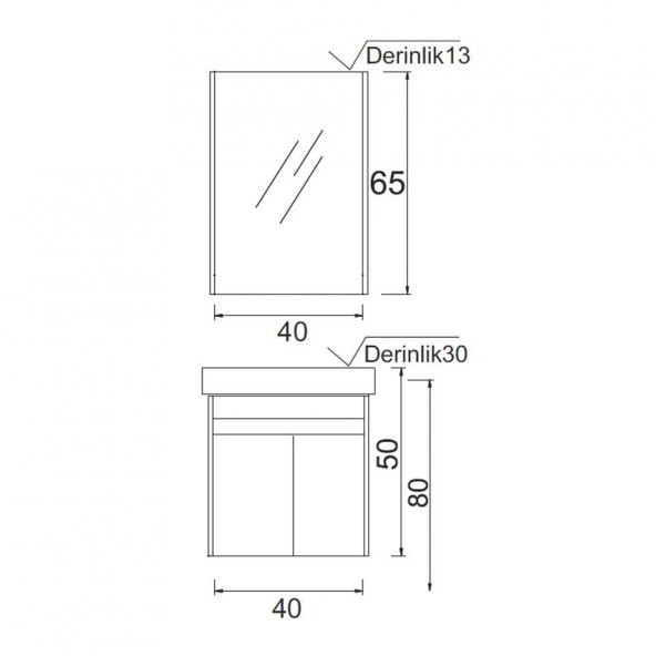 Denko Natalia 40 cm MDF Kül Gri Banyo Dolabı Takımı - 5