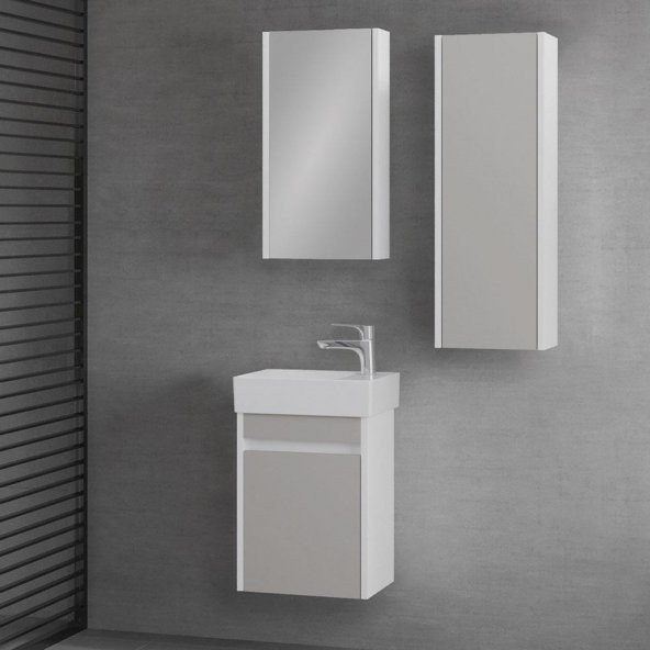 Denko Natalia 40 cm MDF Kül Gri Banyo Dolabı Takımı ve Boy Dolabı - 2