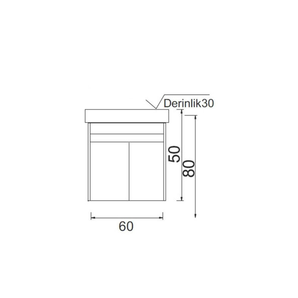 Denko Natalia 60 cm MDF Antrasit Gri Banyo Dolabı Alt Modül ve Seramik Lavabo - 3