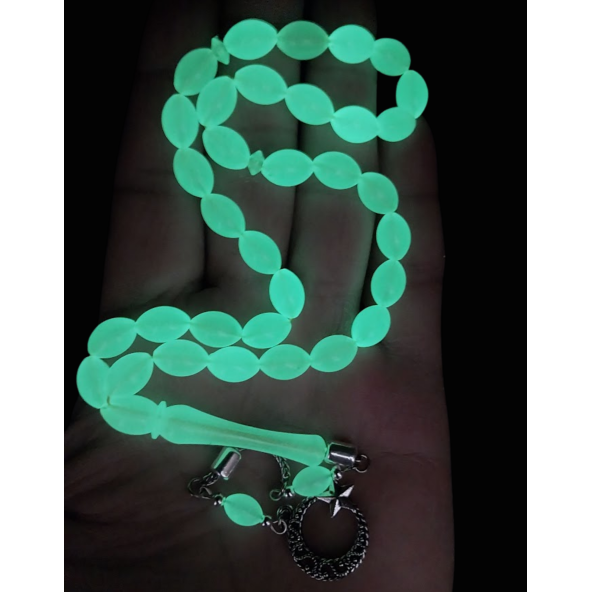 Kedi Gözü Tesbih,karanlıkta Parlayan Gece Yanan Fosforlu Tespih,metal Püskül Ayyıldızlı Modeli - 3